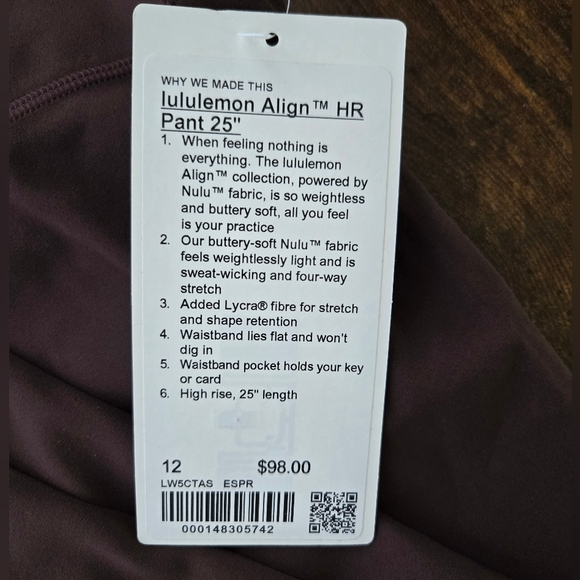 lululemon Align HR Pant 25" Size 12 New - Picture 2 of 2